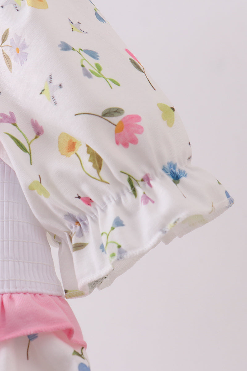 Pink duck embroidery dress