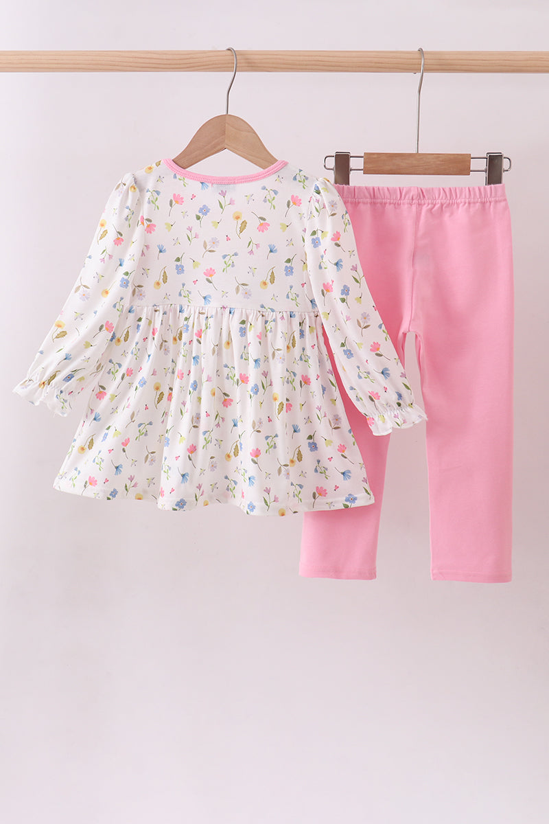 Pink duck embroidery pants set