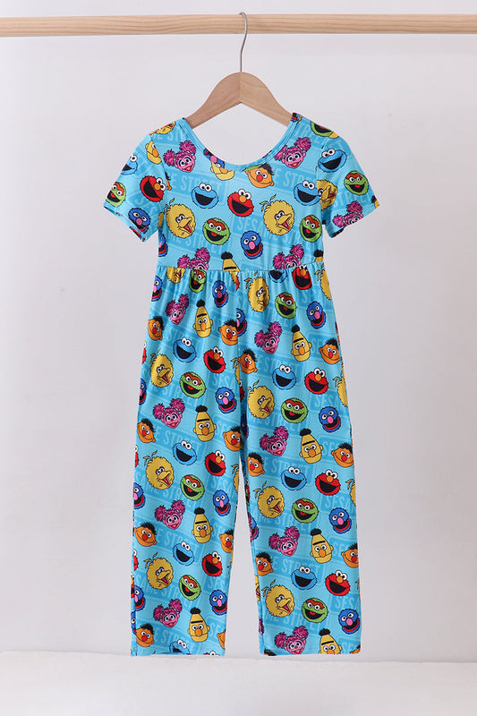 Blue character print bamboo jumpsuit