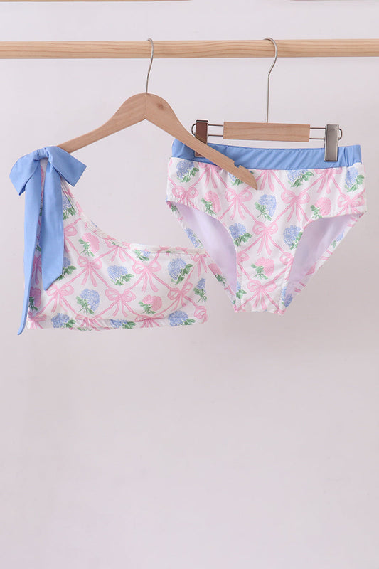 Blue bow floral women 2pc swimsuit