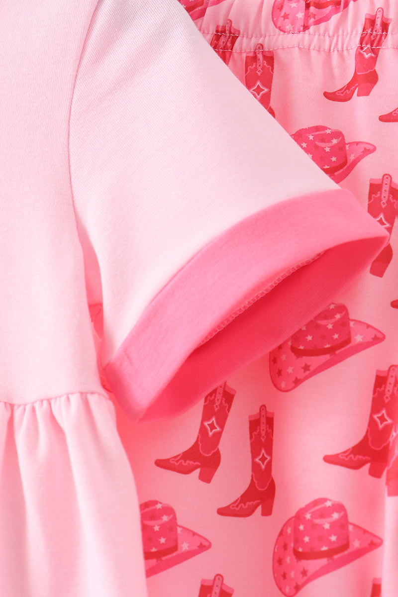 Pink Cowgirl Boots Embroidery Pants Set