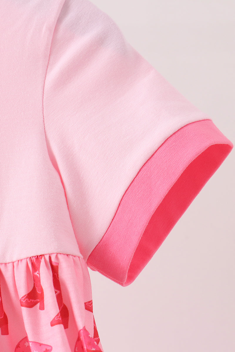 Pink Cowgirl Boots Embroidery Dress