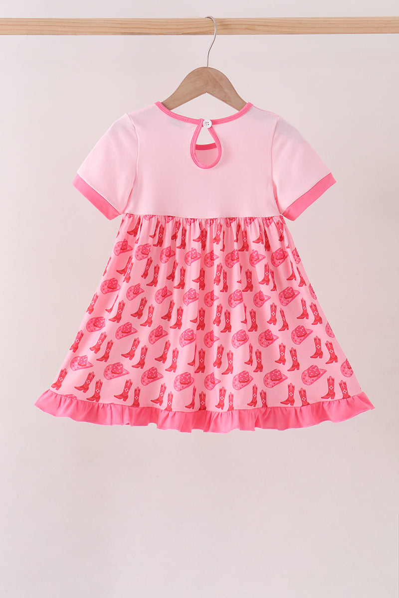 Pink Cowgirl Boots Embroidery Dress