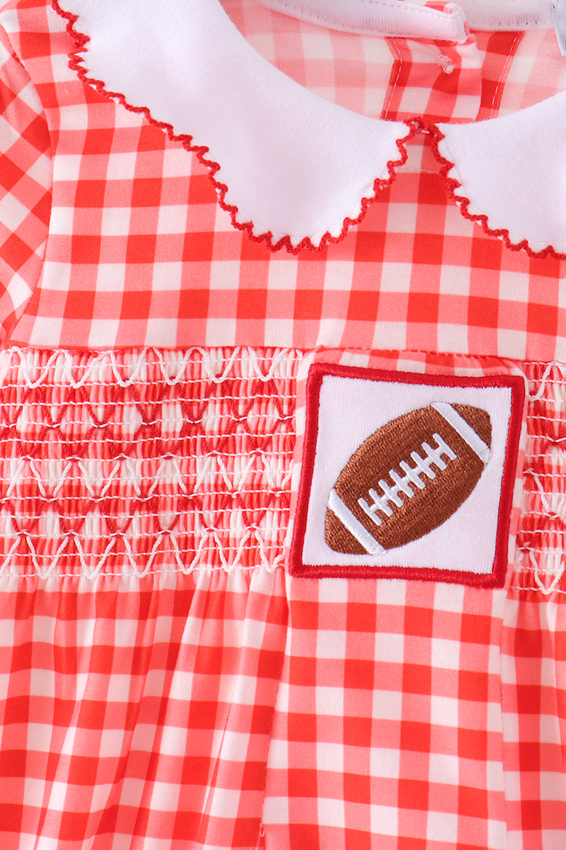 Red Football Smocked Gingham Bubble