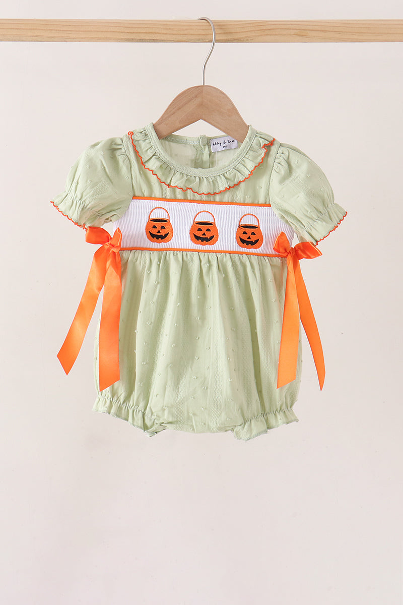 Green Pumpkin Smocked Ruffle Bubble