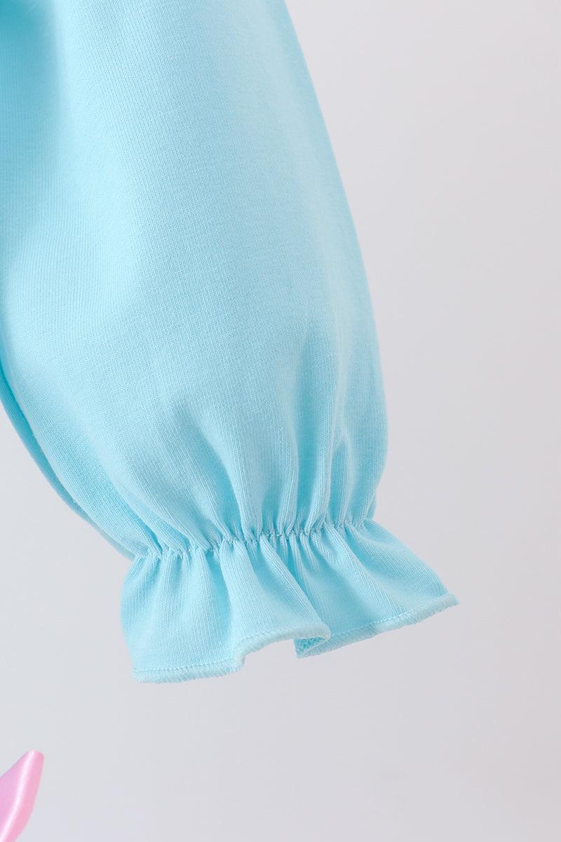 Blue bow french knot ruffle bubble