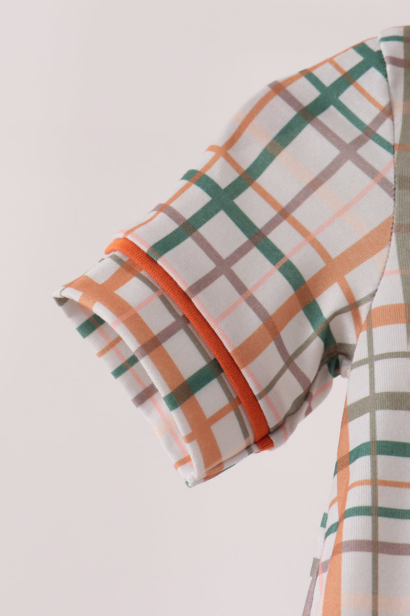 Pumpkin Embroidery Plaid Bubble