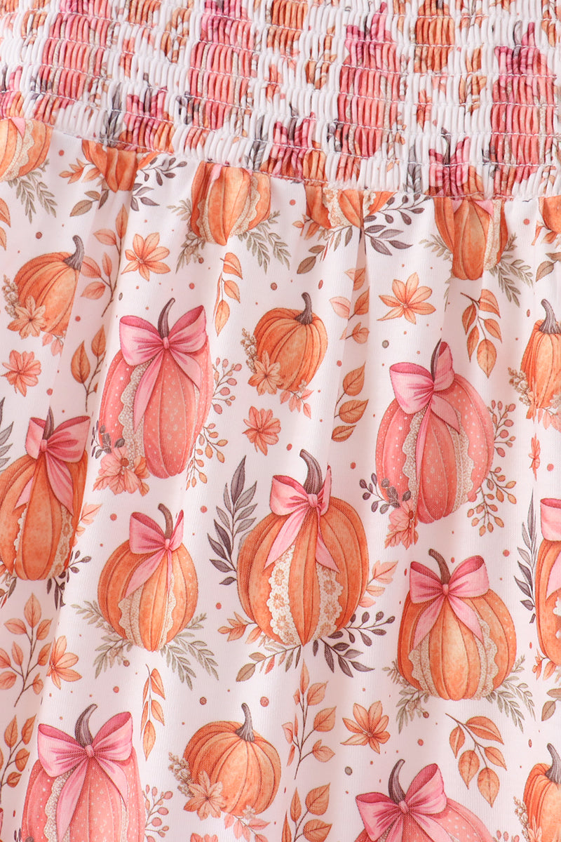 Orange Pumpkin Print Smocked Mom Dress