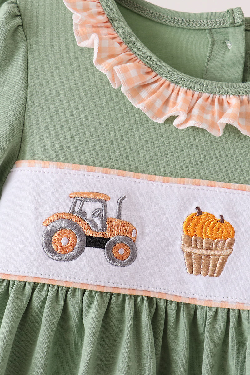 Green farm embroidery ruffle pants set