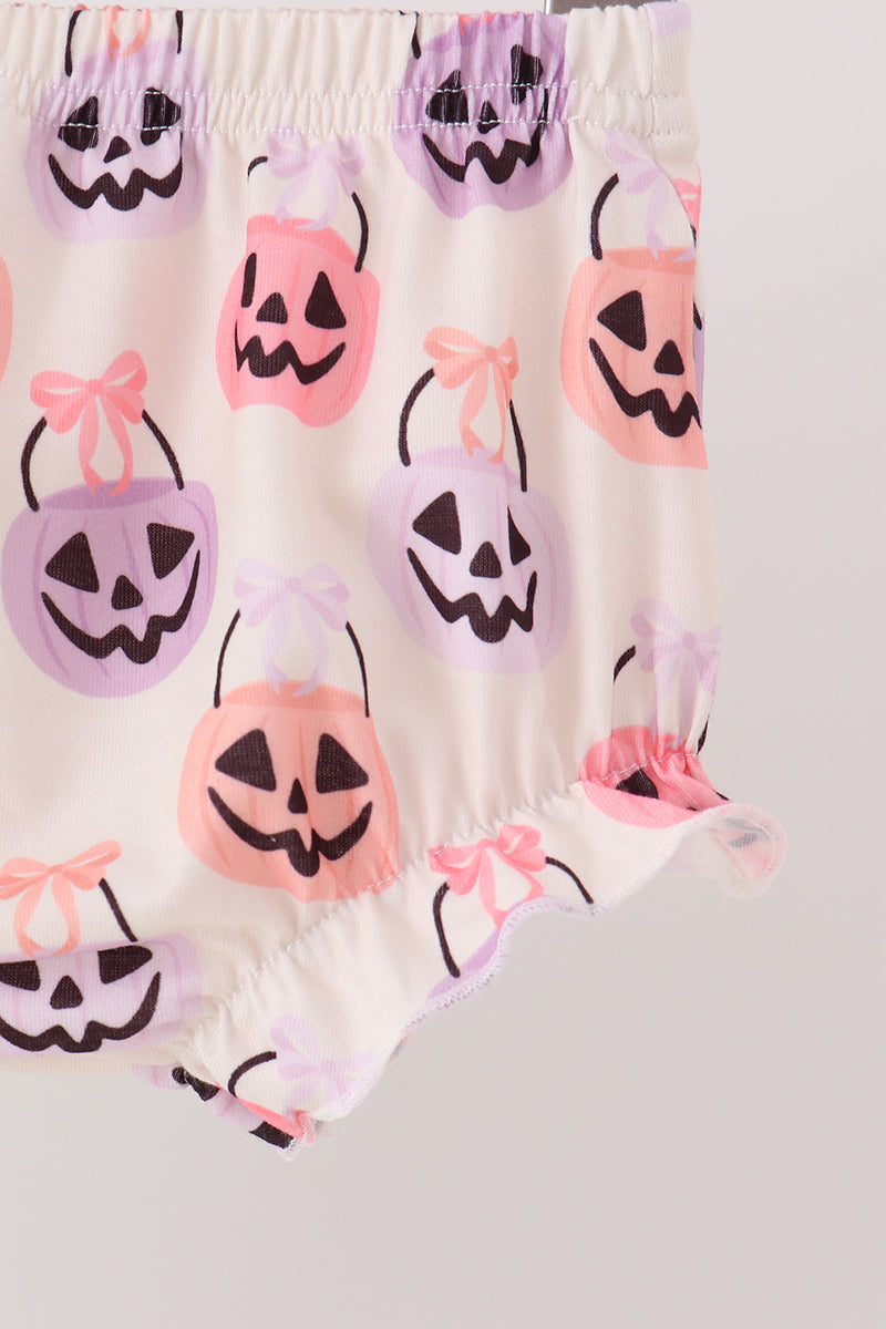 Green Jack-O-Lantern embroidery ruffle bloomer set