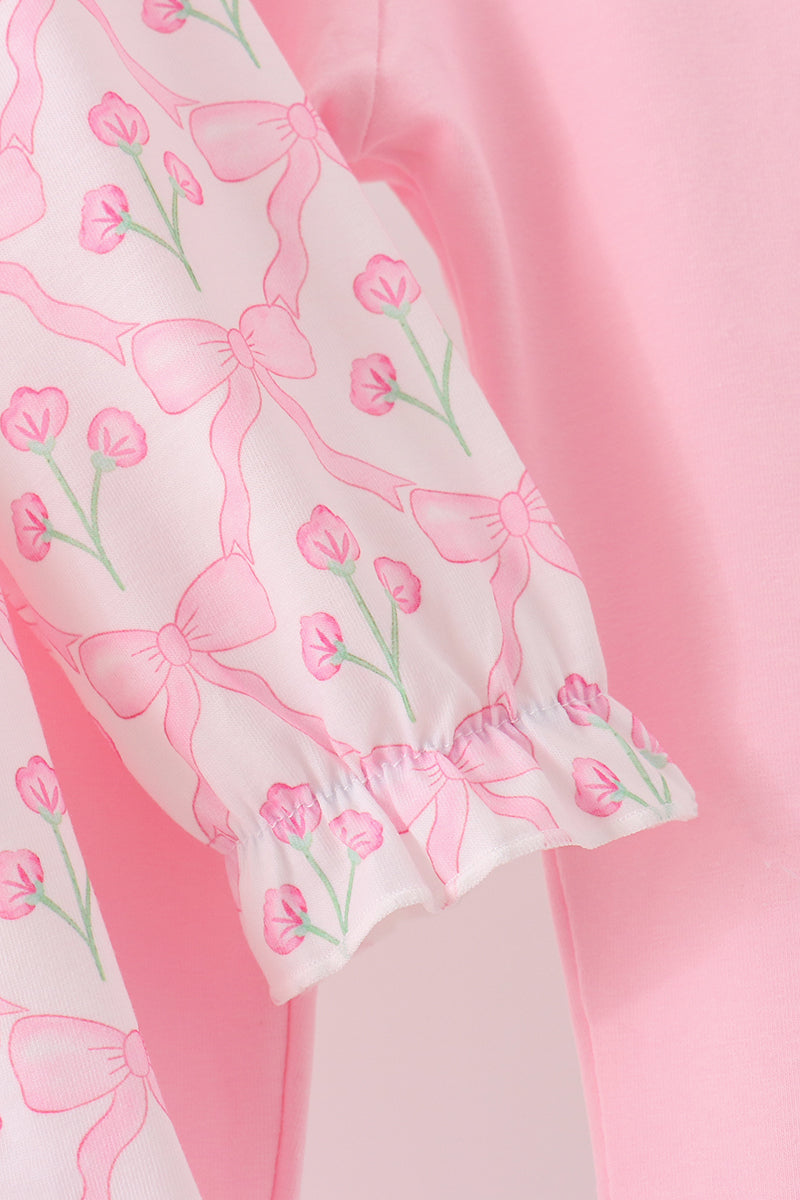 Pink floral ruffle pants set