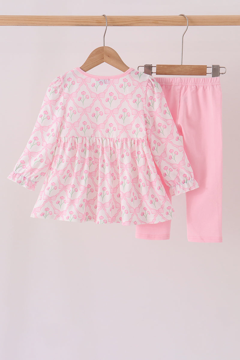 Pink floral ruffle pants set
