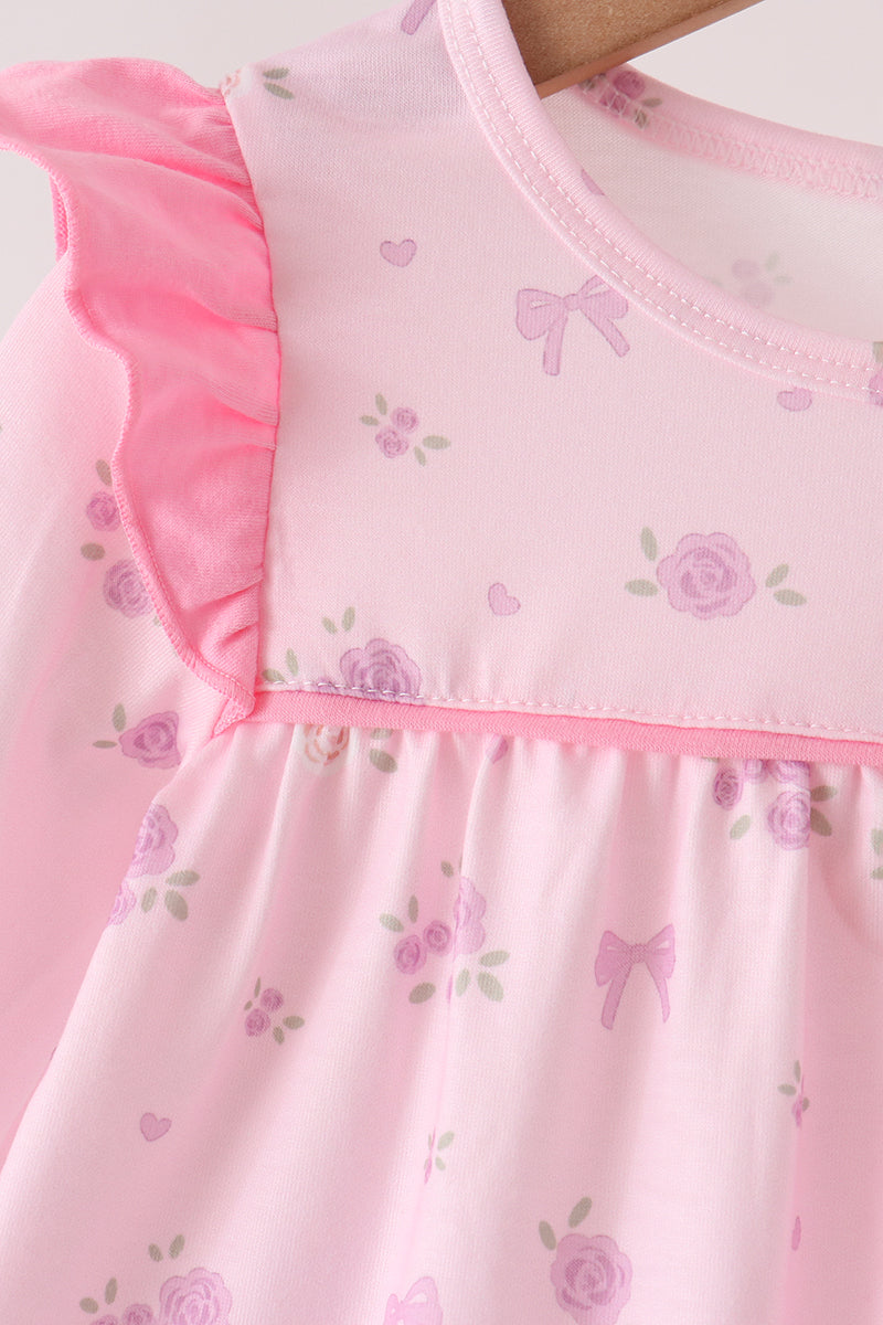 Pink floral bow ruffle bloomer set