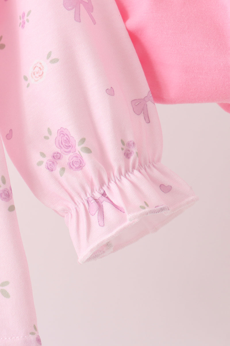 Pink floral bow ruffle bloomer set