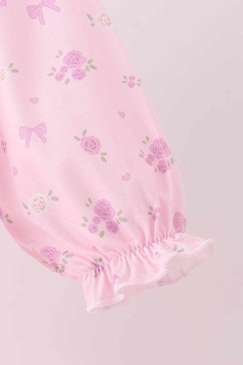 Pink Floral Bow Smocked Jumpsuit