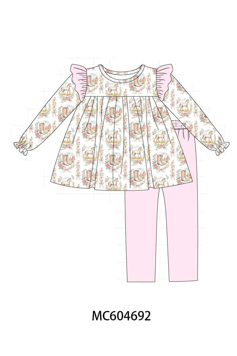 Pink horse ruffle pants set