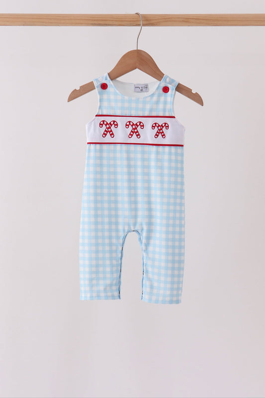 Blue Candy Cane Embroidery Gingham JonJon