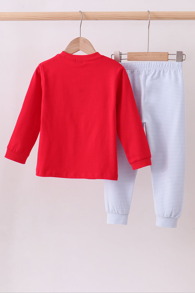 Red valentine's day heart embroidery pants set