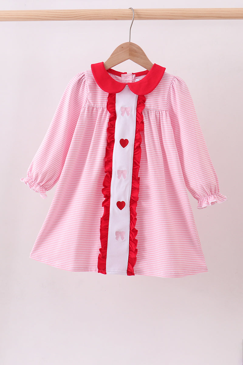 Red valentine's day heart embroidery ruffle dress