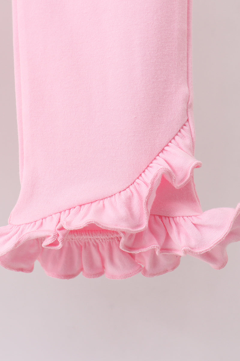 Green clover embroidery stripe bow pants set