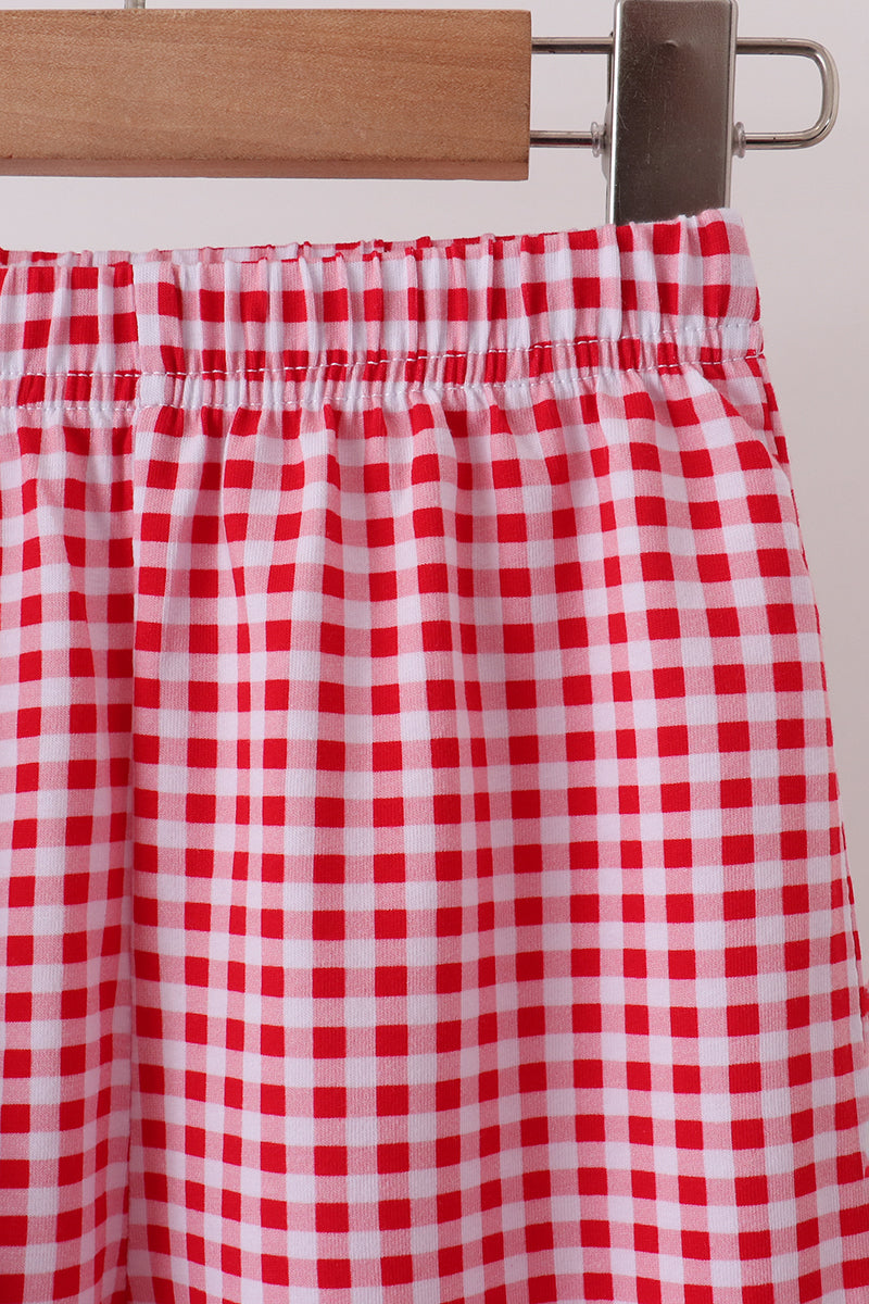 Blue santa claus embroidery gingham pants set