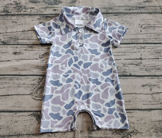 *Pre-Order: Infant Boys Short Sleeves Gray Camo Button Rompers
