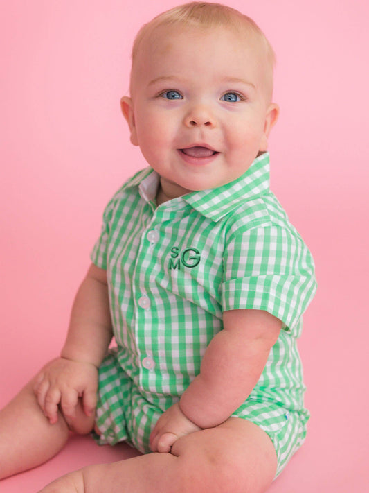 Baby Boys Classic Spring Bud Gingham Short Sleeve Woven Button-Up Romper