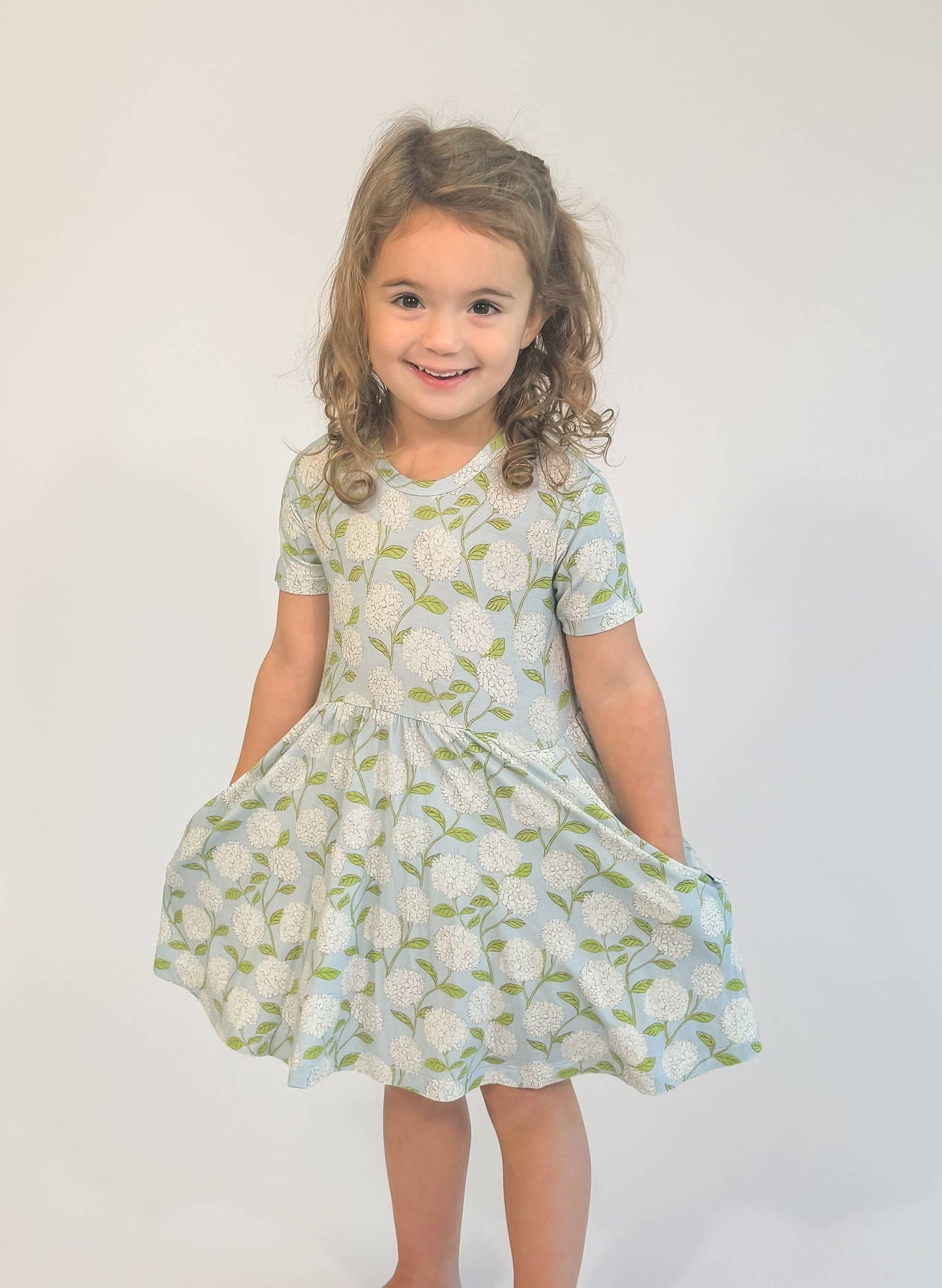 Hydrangeas - Short Sleeve Pocket Dress