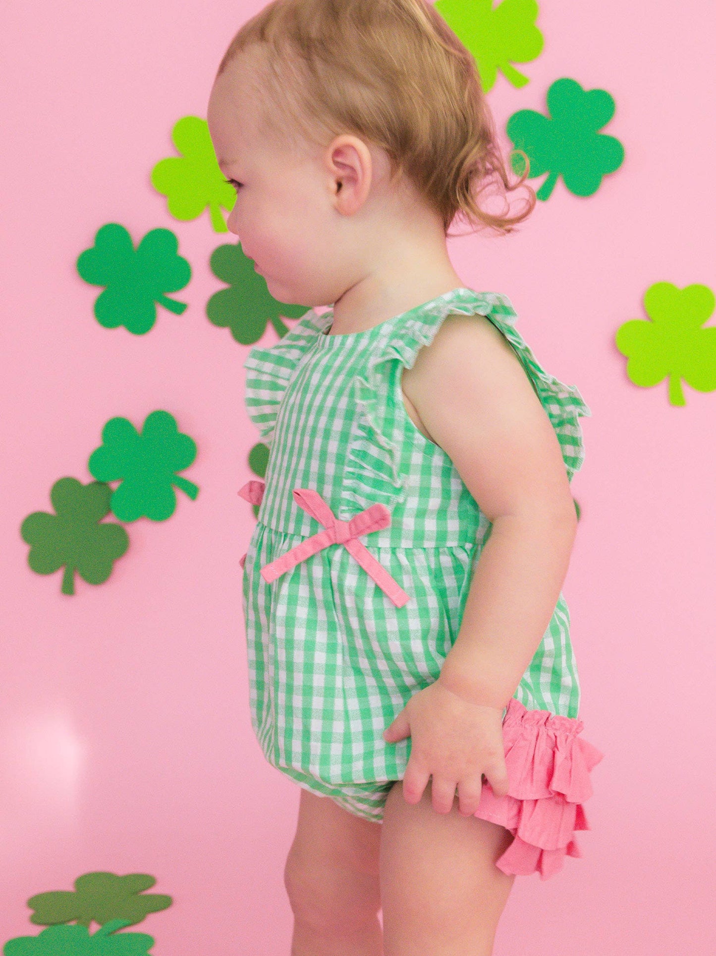 Baby Girls Classic Spring Bud Gingham Classic Ruffle Bubble Romper