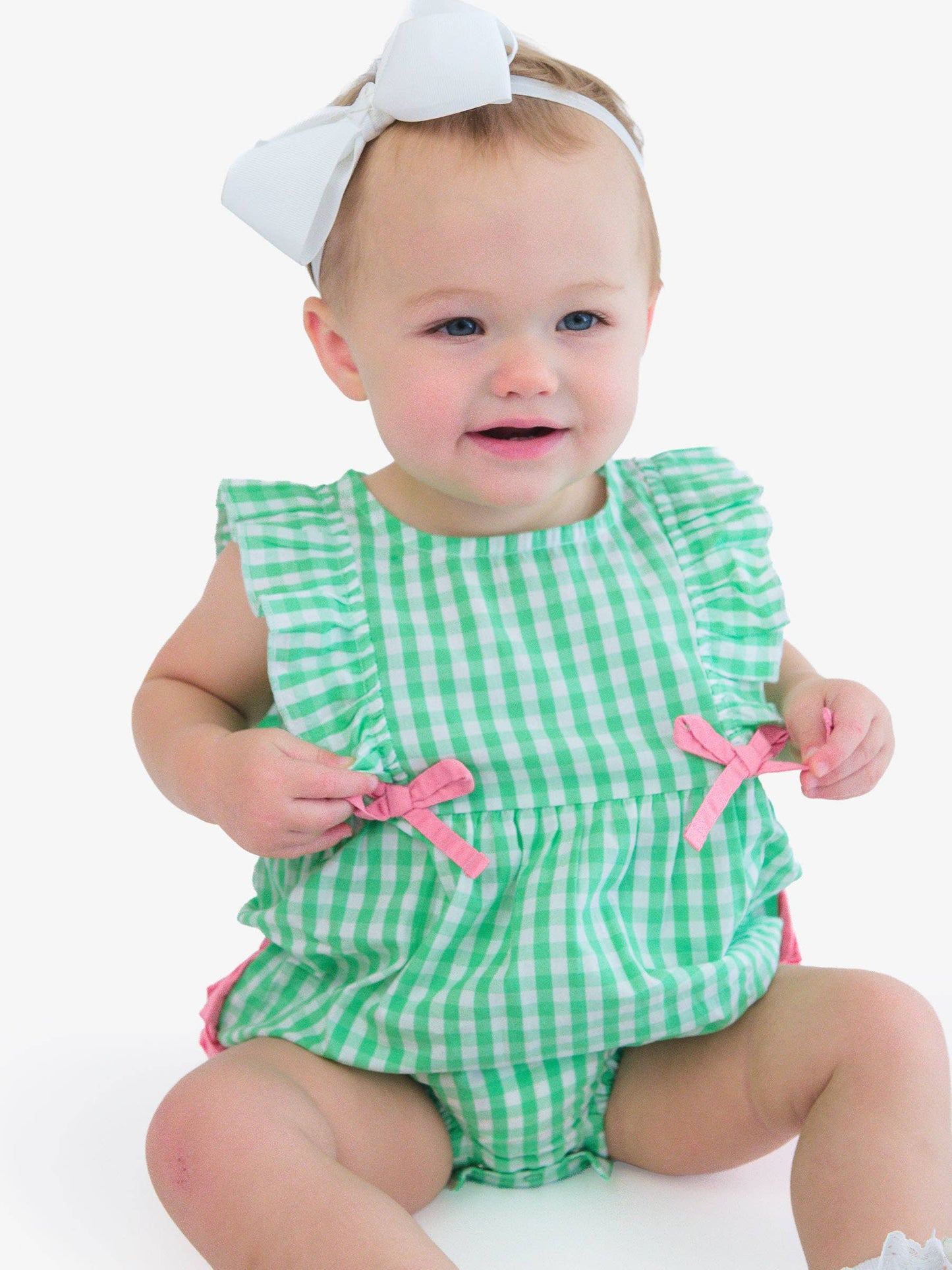 Baby Girls Classic Spring Bud Gingham Classic Ruffle Bubble Romper