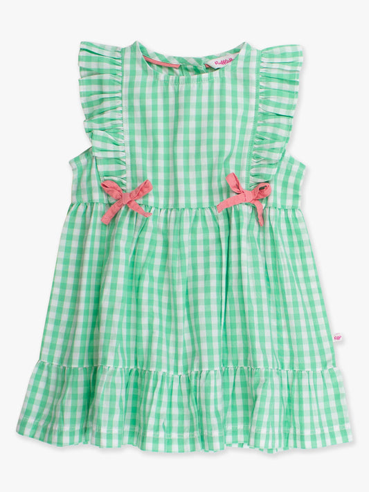 Girls Classic Spring Bud Gingham Pinafore Bow Dress