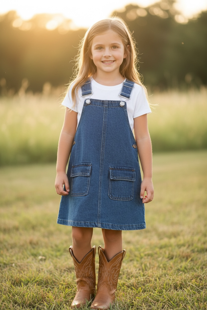 Dark blue denim overalls with front pockets